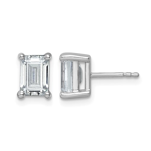 14K White Gold 3 Carat Certified Lab Grown Diamond VS SI+ G+ Emerald Complete Four Prong Stud Earrings