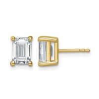 14K Yellow Gold 3 Carat Certified Lab Grown Diamond VS SI+ G+ Emerald Complete Four Prong Stud Earrings view 1