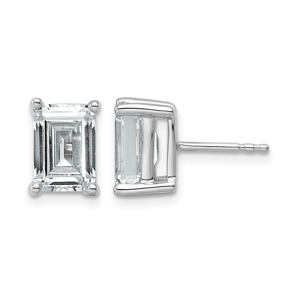 14K White Gold 4 Carat Lab Grown Diamond VS+ F+ Emerald Complete Four Prong Stud Earrings