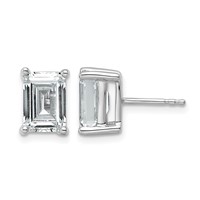 14K White Gold 4 Carat Lab Grown Diamond VS+ F+ Emerald Complete Four Prong Stud Earrings view 1