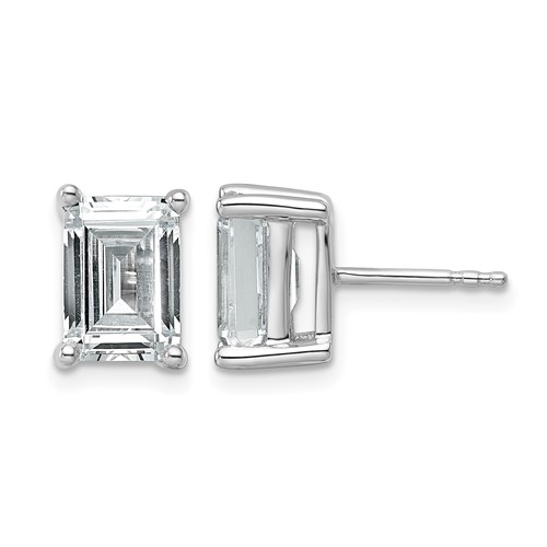 14K White Gold 4 Carat Lab Grown Diamond VS SI+ G+ Emerald Complete Four Prong Stud Earrings