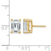 14K Yellow Gold 4 Carat Lab Grown Diamond VS+ F+ Emerald Complete Four Prong Stud Earrings view 4