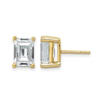 14K Yellow Gold 4 Carat Lab Grown Diamond VS+ F+ Emerald Complete Four Prong Stud Earrings view 1