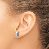 14K White Gold 5 Carat Lab Grown Diamond VS+ F+ Emerald Complete Four Prong Stud Earrings view 3