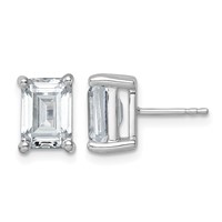14K White Gold 5 Carat Lab Grown Diamond VS+ F+ Emerald Complete Four Prong Stud Earrings view 1