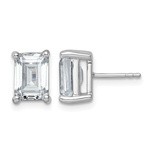 14K White Gold 5 Carat Certified Lab Grown Diamond VS+ F+ Emerald Complete Four Prong Stud Earrings