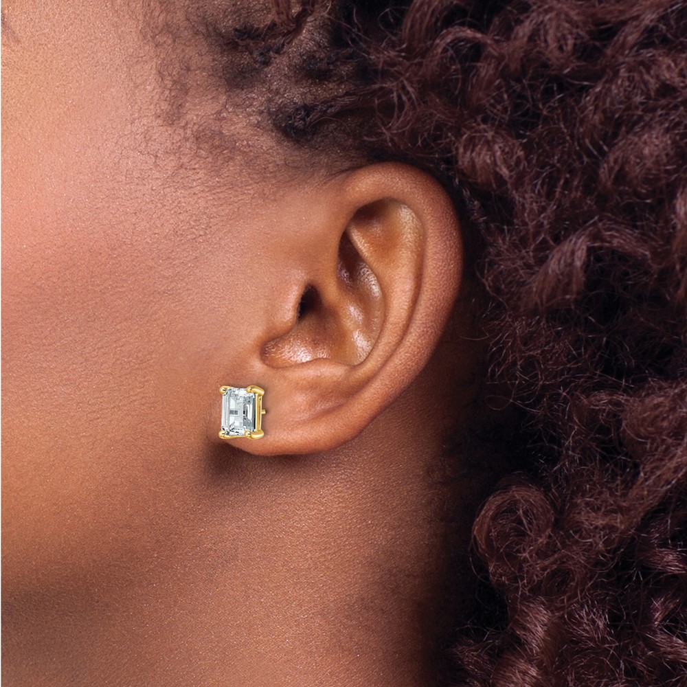 14k 5 carat Lab Grown Diamond VS/SI+ G+ Emerald Complete Four Prong Stud Earrings (EM8798-500-LG)