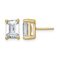 14K Yellow Gold 5 Carat Certified Lab Grown Diamond VS SI+ G+ Emerald Complete Four Prong Stud Earrings view 1