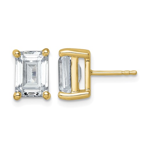 14K Yellow Gold 5 Carat Lab Grown Diamond VS+ F+ Emerald Complete Four Prong Stud Earrings