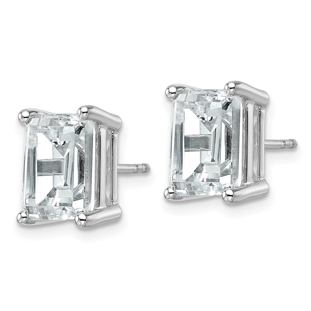 14k White Gold 6 carat Lab Grown Diamond VS+ F+ Emerald Complete Four Prong Stud Earrings (EM8798-600-WLD)