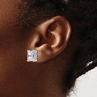 14K White Gold 6 Carat Lab Grown Diamond VS SI+ G+ Emerald Complete Four Prong Stud Earrings view 3