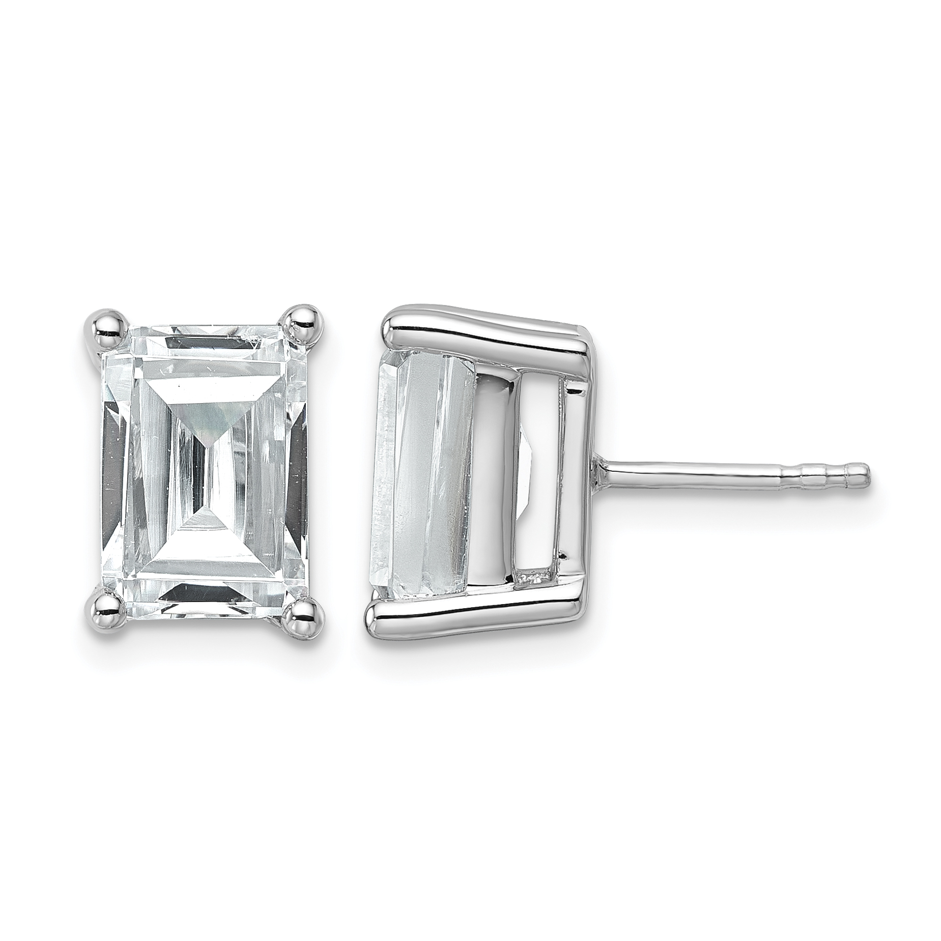 14k White Gold 6 carat Lab Grown Diamond VS+ F+ Emerald Complete Four Prong Stud Earrings (EM8798-600-WLD)