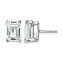 14K White Gold 6 Carat Lab Grown Diamond VS SI+ G+ Emerald Complete Four Prong Stud Earrings view 1