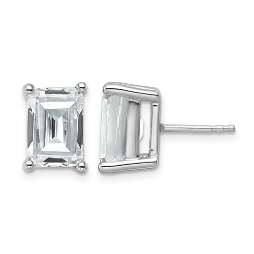 14K White Gold 6 Carat Certified Lab Grown Diamond VS SI+ G+ Emerald Complete Four Prong Stud Earrings