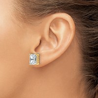 14K Yellow Gold 6 Carat Lab Grown Diamond VS SI+ G+ Emerald Complete Four Prong Stud Earrings view 3