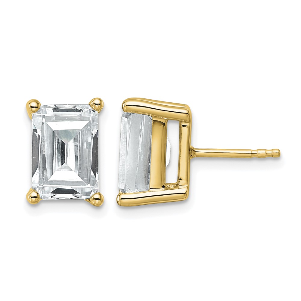 14K Yellow Gold 6 Carat Lab Grown Diamond VS SI+ G+ Emerald Complete Four Prong Stud Earrings