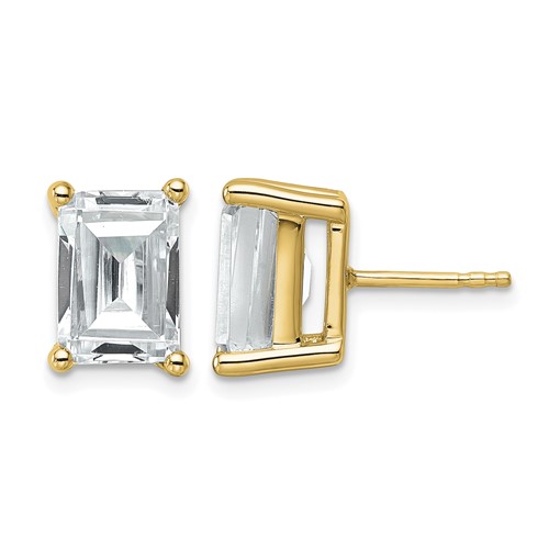 14K Yellow Gold 6 Carat Lab Grown Diamond VS+ F+ Emerald Complete Four Prong Stud Earrings