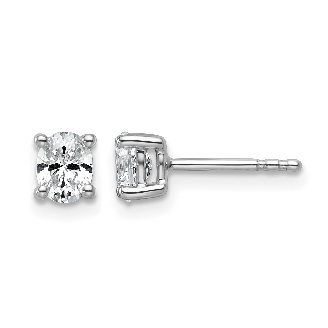 14k White Gold 1/2 carat Lab Grown Diamond VS/SI+ G+ Complete Oval Four Prong Stud Earrings (EM8799-050-WLG)