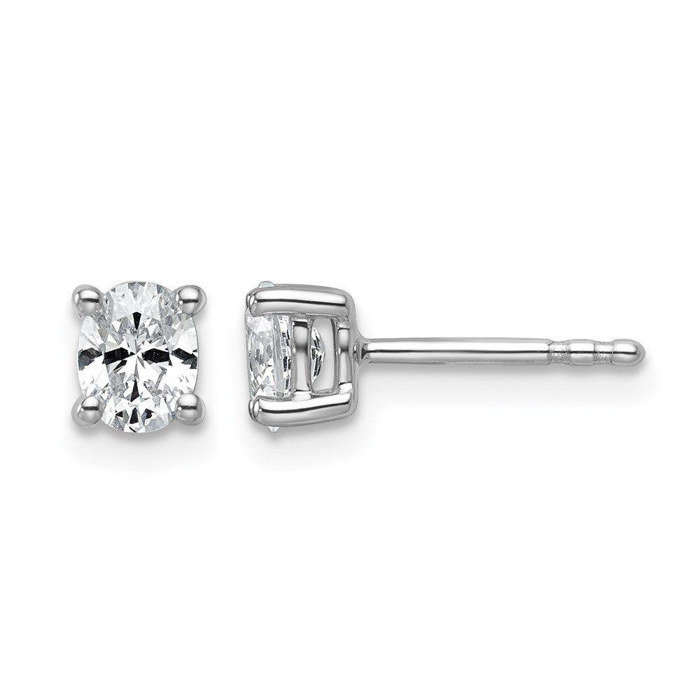 14k White Gold 1/2 carat Lab Grown Diamond VS/SI+ G+ Complete Oval Four Prong Stud Earrings (EM8799-050-WLG)