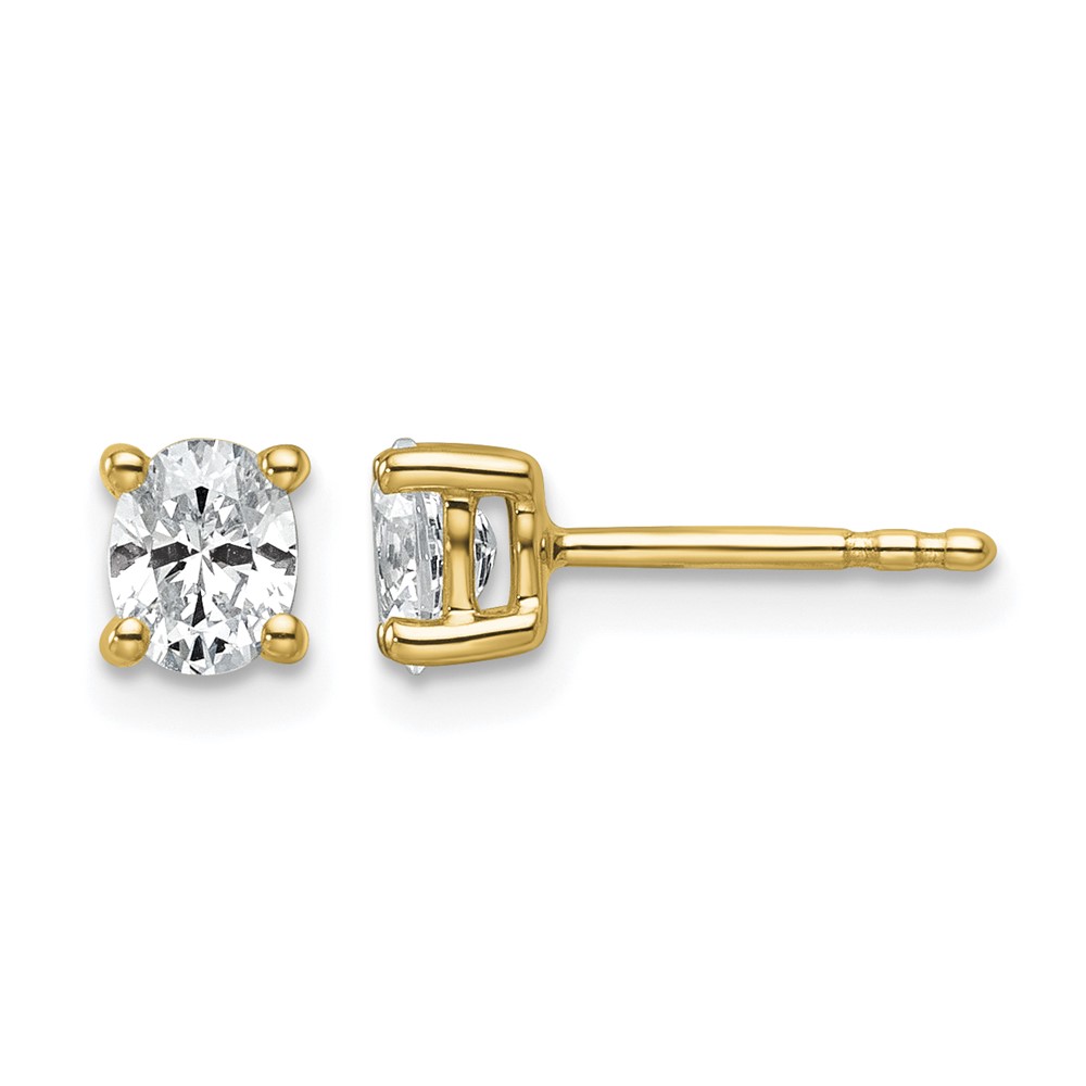 14K Yellow Gold 0.50 Carat Certified Lab Grown Diamond VS SI+ G+ Complete Oval Four Prong Stud Earrings