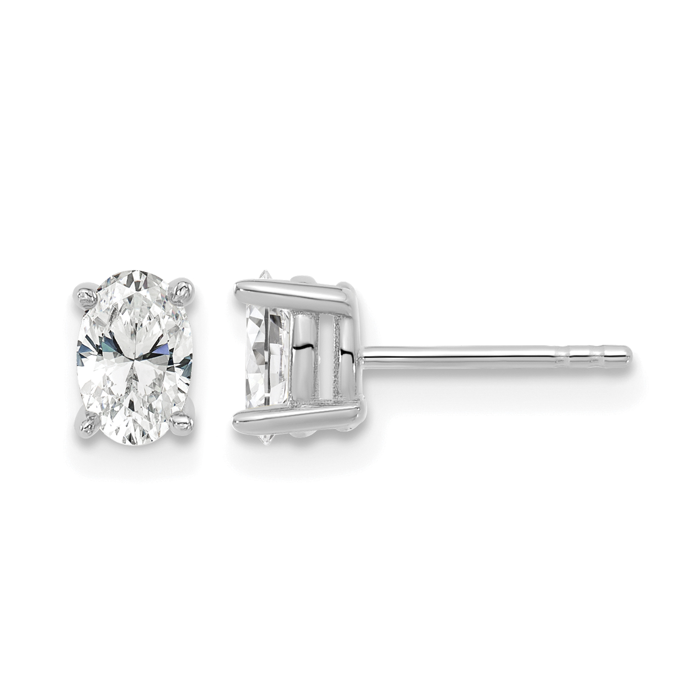 14k White Gold 5/8 carat Lab Grown Diamond VS/SI+ G+ Complete Oval Four Prong Stud Earrings (EM8799-066-WLG)