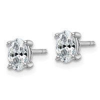 14K White Gold 0.75 Carat Lab Grown Diamond VS SI+ G+ Complete Oval Four Prong Stud Earrings view 2