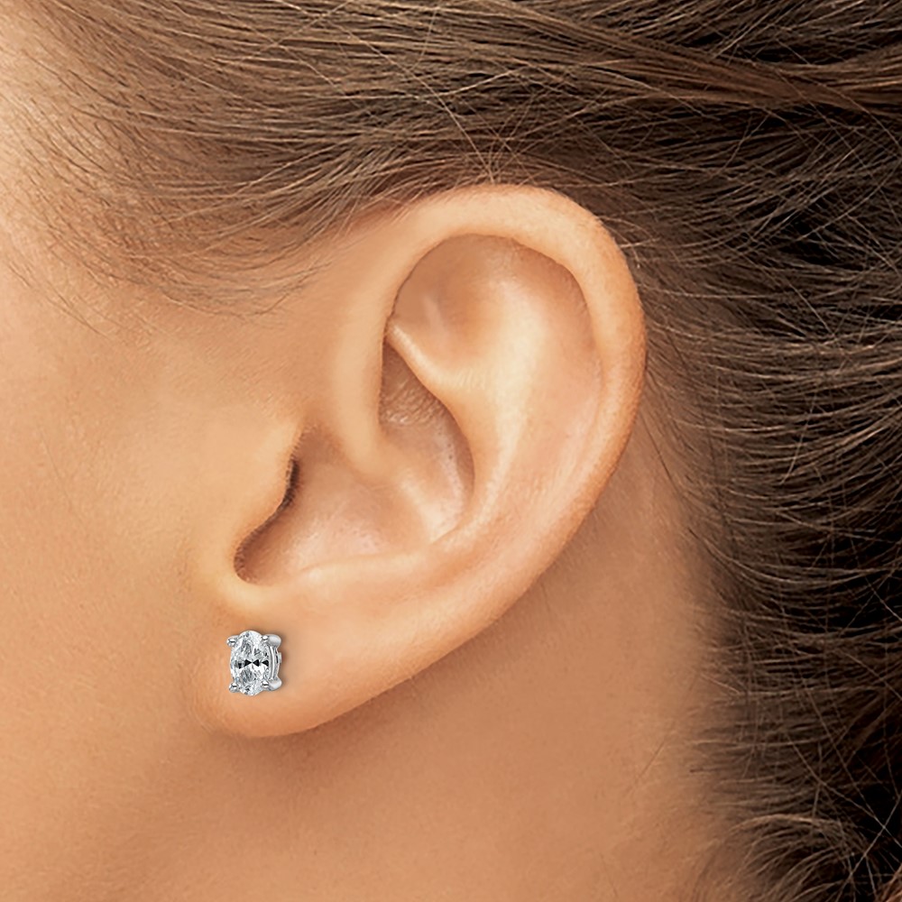 14k White Gold 3/4 carat Lab Grown Diamond VS+ F+ Complete Oval Four Prong Stud Earrings (EM8799-075-WLD)