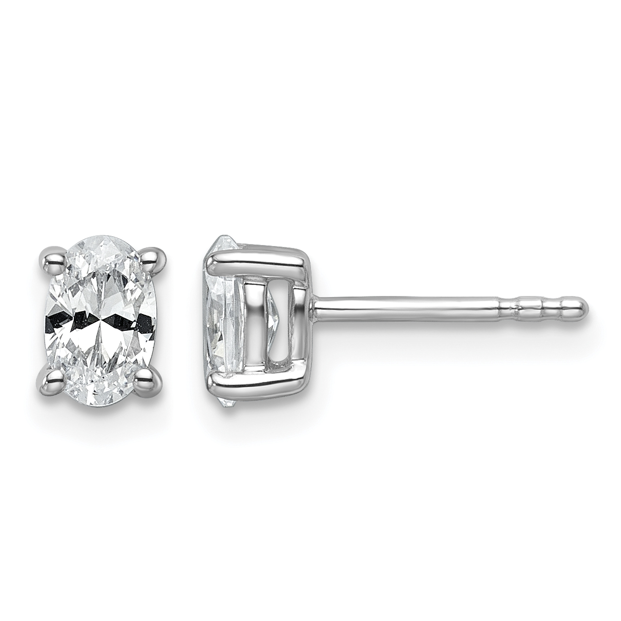 14k White Gold 3/4 carat Lab Grown Diamond VS+ F+ Complete Oval Four Prong Stud Earrings (EM8799-075-WLD)