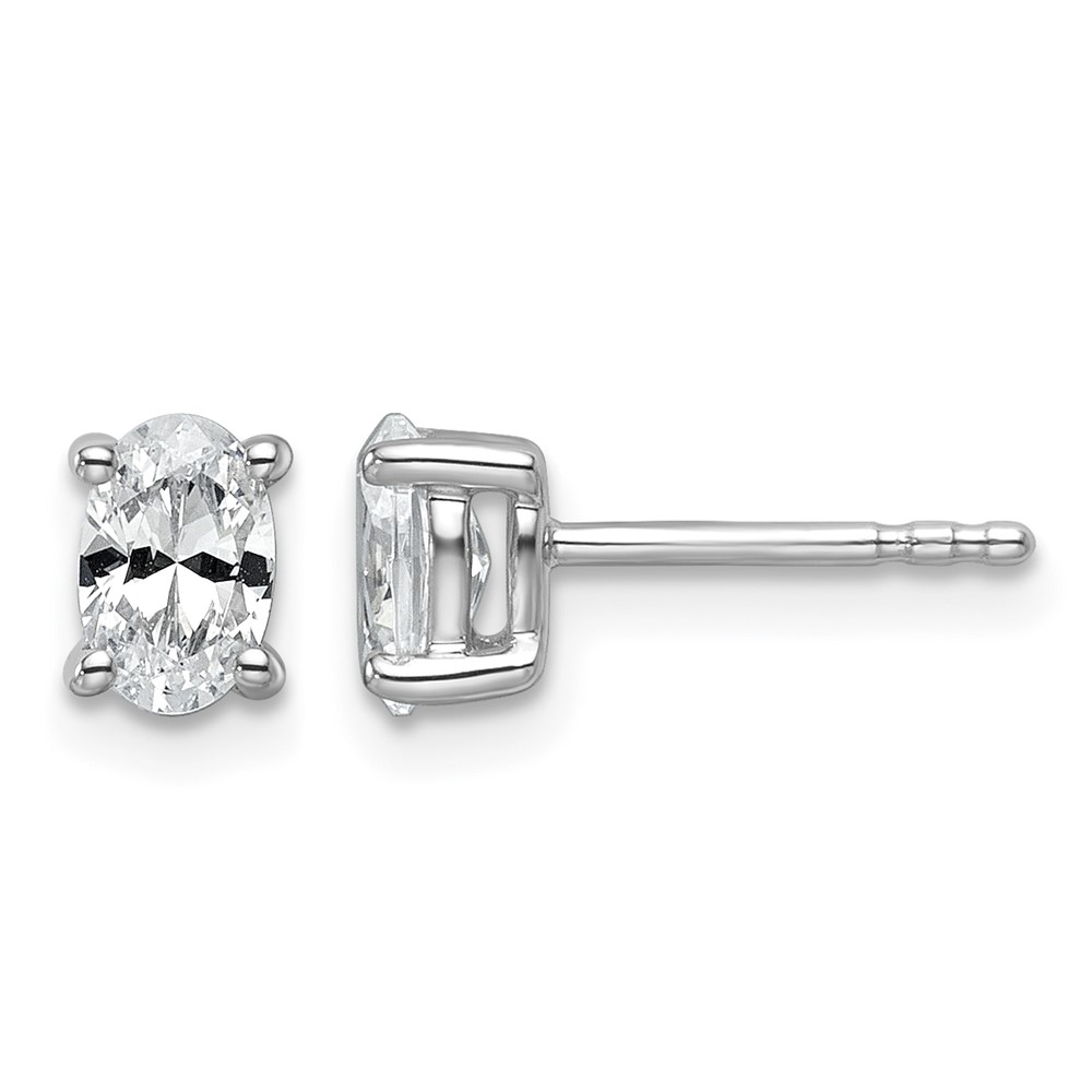 14K White Gold 0.75 Carat Lab Grown Diamond VS SI+ G+ Complete Oval Four Prong Stud Earrings