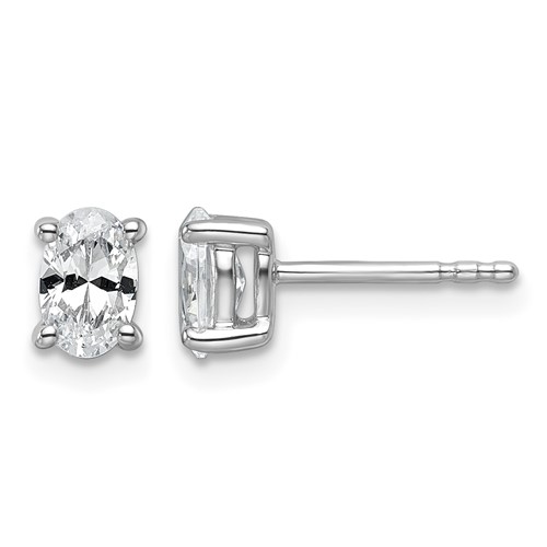 14K White Gold 0.75 Carat Lab Grown Diamond VS+ F+ Complete Oval Four Prong Stud Earrings