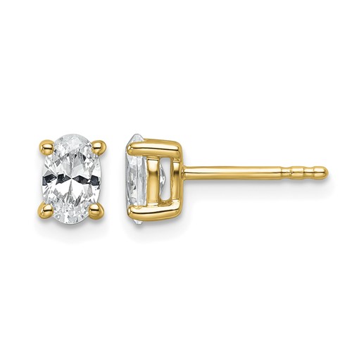 14K Yellow Gold 0.75 Carat Lab Grown Diamond VS+ F+ Complete Oval Four Prong Stud Earrings