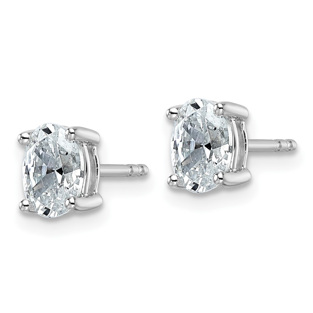 14k White Gold 1 carat Lab Grown Diamond VS+ F+ Complete Oval Four Prong Stud Earrings (EM8799-100-WLD)