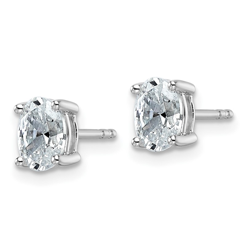 14k White Gold 3 carat Lab Grown Diamond VS/SI+ G+ Complete Oval Four Prong Stud Earrings