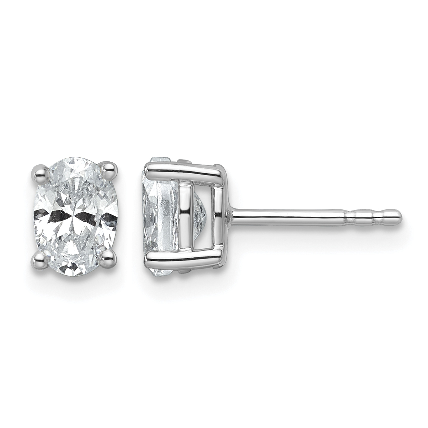 14k White Gold 1 carat Lab Grown Diamond VS/SI+ G+ Complete Oval Four Prong Stud Earrings (EM8799-100-WLG)