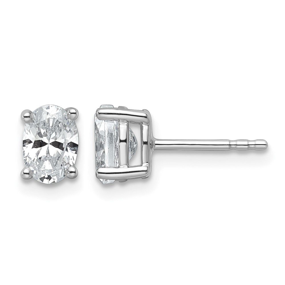 14k White Gold 1 carat Lab Grown Diamond VS/SI+ G+ Complete Oval Four Prong Stud Earrings (EM8799-100-WLG)