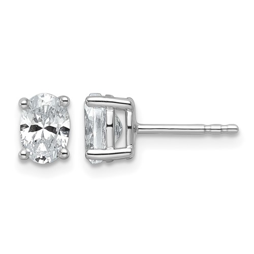 14K White Gold 1 Carat Certified Lab Grown Diamond VS+ F+ Complete Oval Four Prong Stud Earrings
