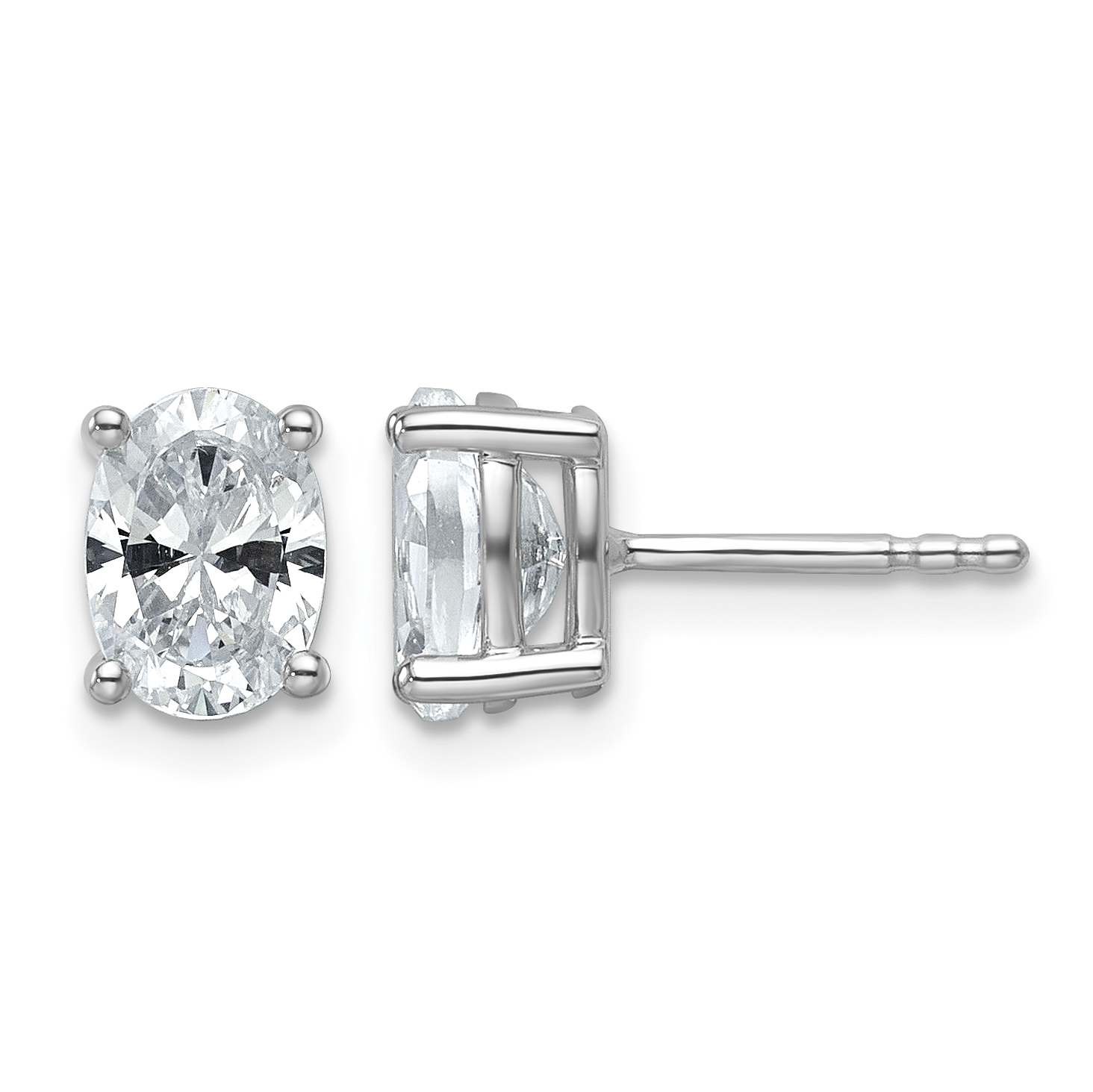 14k White Gold 1 1/2 carat Lab Grown Diamond VS/SI+ G+ Complete Oval Four Prong Stud Earrings (EM8799-150-WLG)