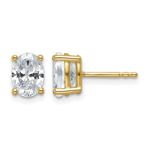 14K Yellow Gold 1.50 Carat Certified Lab Grown Diamond VS SI+ G+ Complete Oval Four Prong Stud Earrings