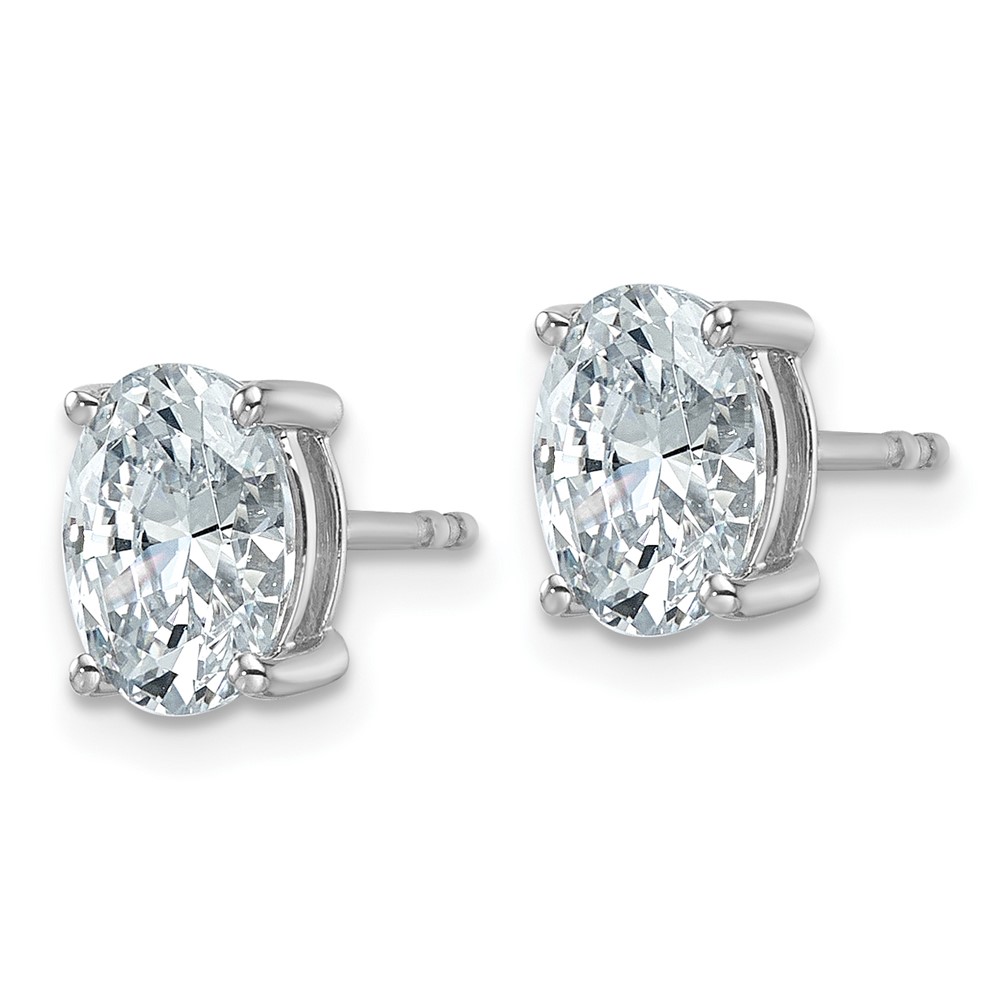 14k White Gold 2 carat Lab Grown Diamond VS+ F+ Complete Oval Four Prong Stud Earrings (EM8799-200-WLD)