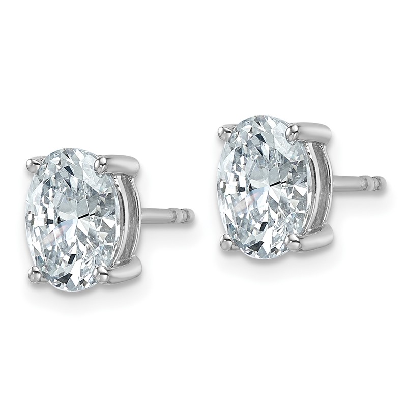 14k White Gold 2 carat Lab Grown Diamond VS+ F+ Complete Oval Four Prong Stud Earrings