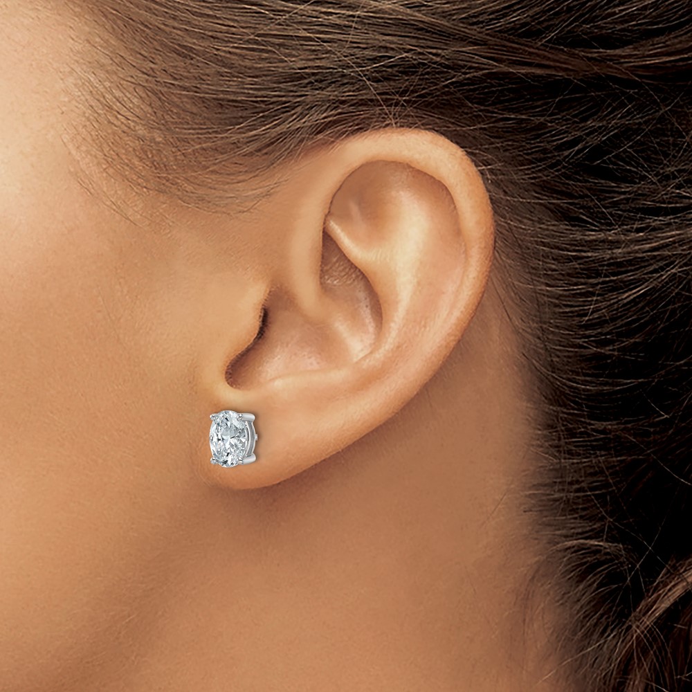 14k White Gold 2 carat Lab Grown Diamond VS+ F+ Complete Oval Four Prong Stud Earrings (EM8799-200-WLD)