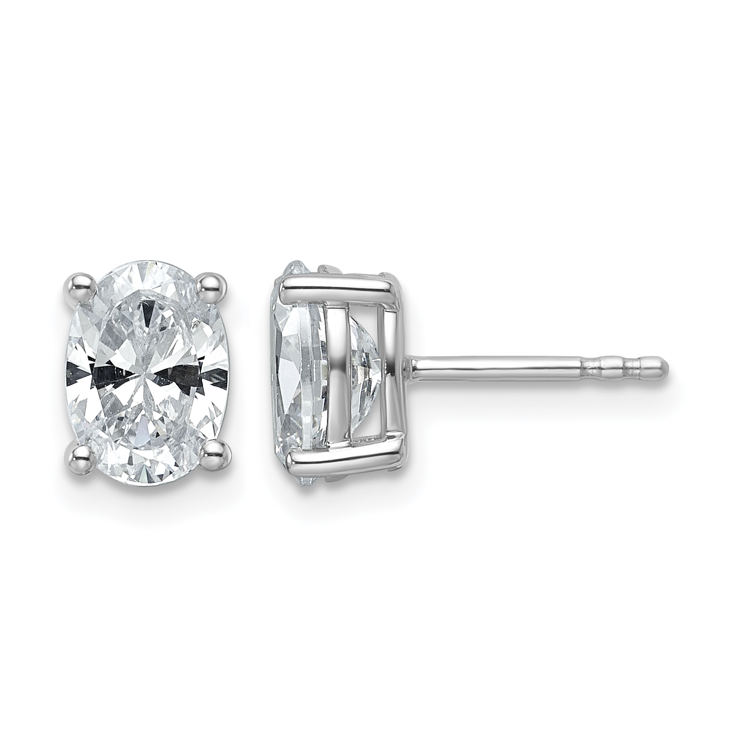 14k White Gold 2 carat Certified Lab Grown Diamond VS+ F+ Complete Oval Four Prong Stud Earrings (EM8799-200C-WLD)