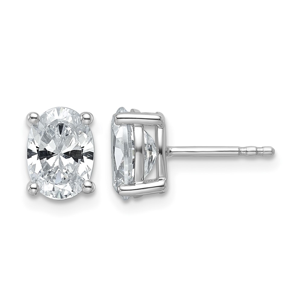 14k White Gold 2 carat Certified Lab Grown Diamond VS+ F+ Complete Oval Four Prong Stud Earrings (EM8799-200C-WLD)