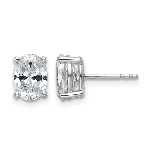 14K White Gold 2 Carat Lab Grown Diamond VS SI+ G+ Complete Oval Four Prong Stud Earrings