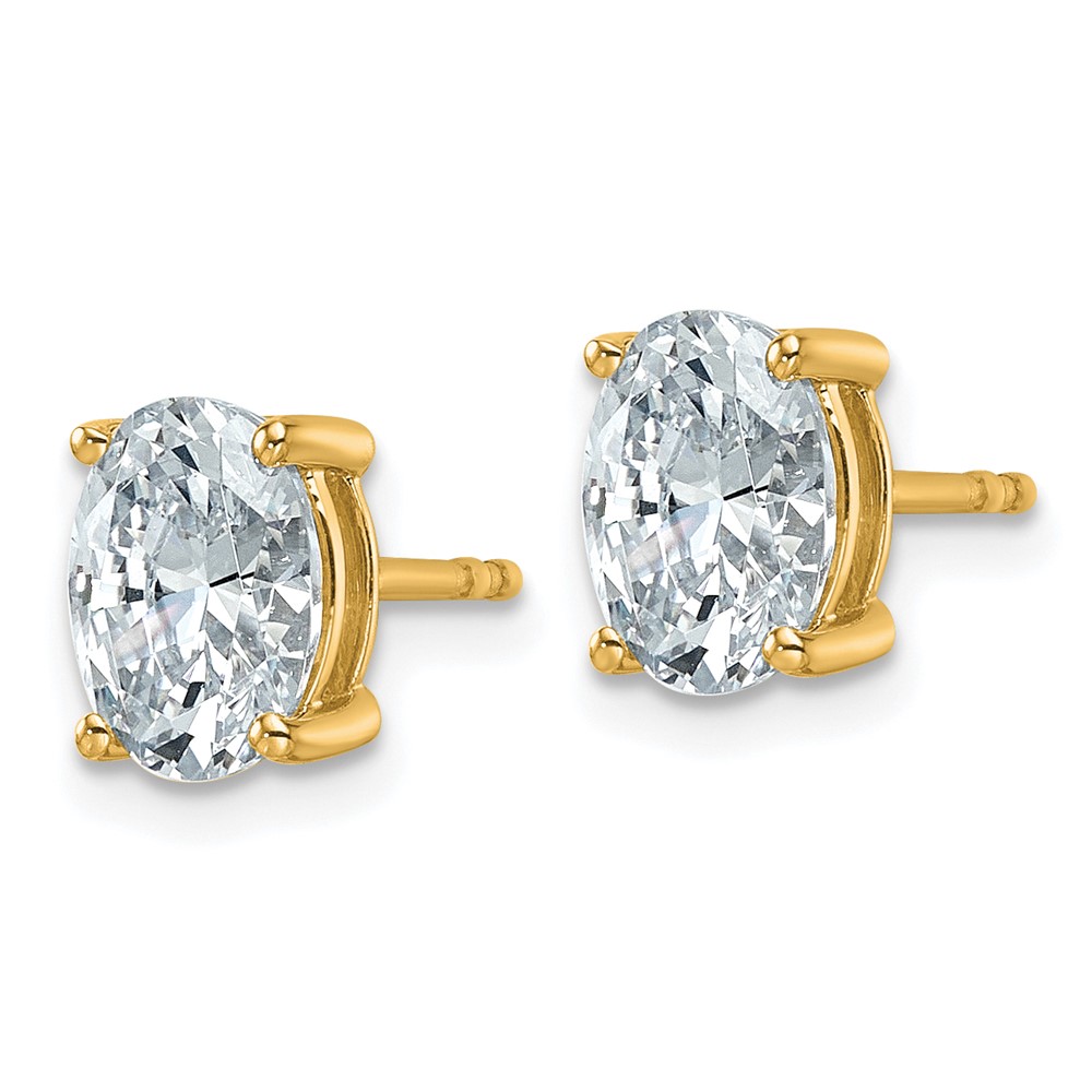 14k 2 carat Lab Grown Diamond VS+ F+ Complete Oval Four Prong Stud Earrings (EM8799-200-LD)