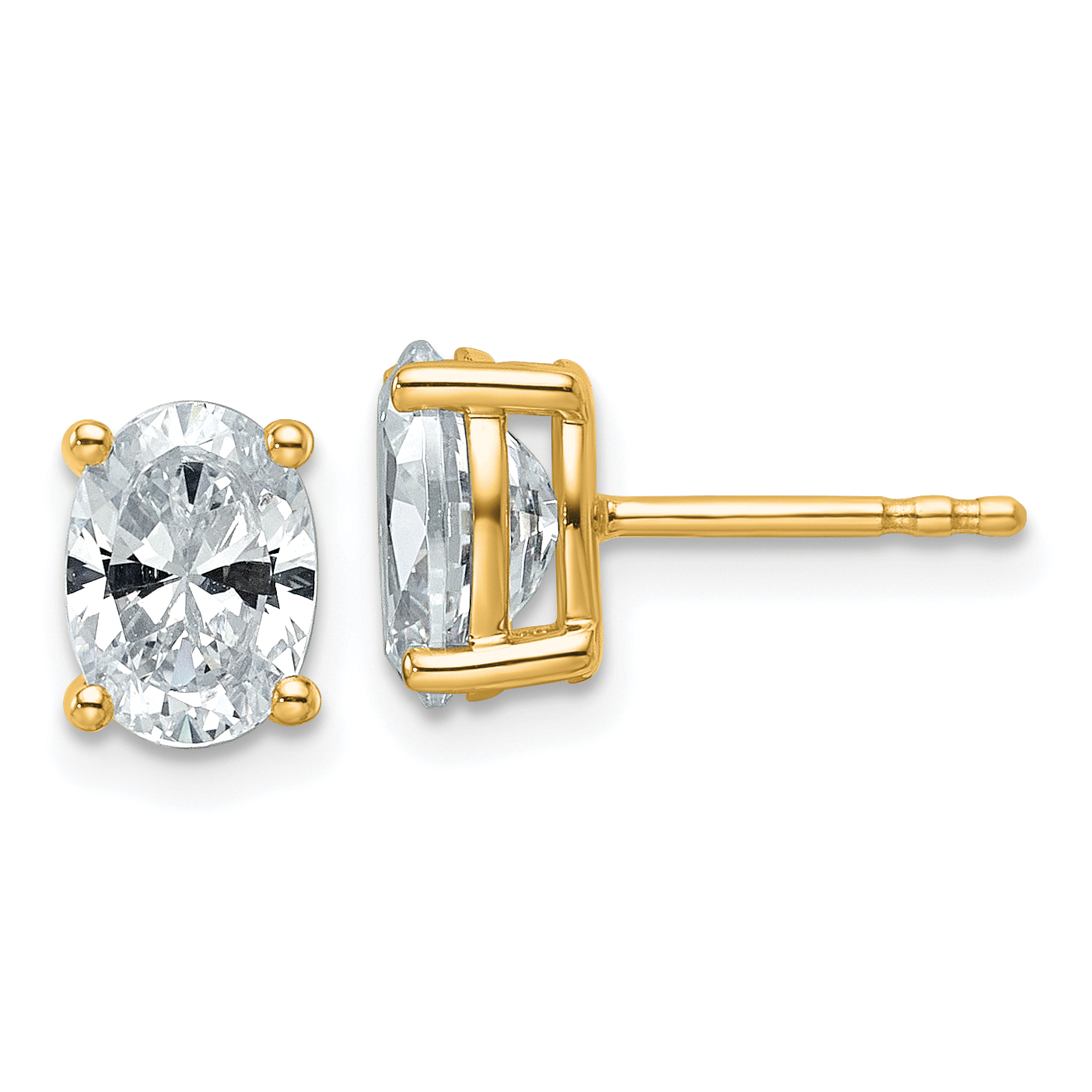 14k 2 carat Lab Grown Diamond VS+ F+ Complete Oval Four Prong Stud Earrings (EM8799-200-LD)
