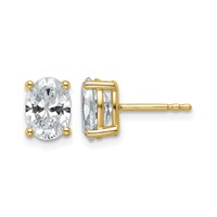 14K Yellow Gold 2 Carat Lab Grown Diamond VS+ F+ Complete Oval Four Prong Stud Earrings view 1