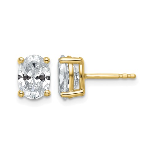 14K Yellow Gold 2 Carat Certified Lab Grown Diamond VS SI+ G+ Complete Oval Four Prong Stud Earrings