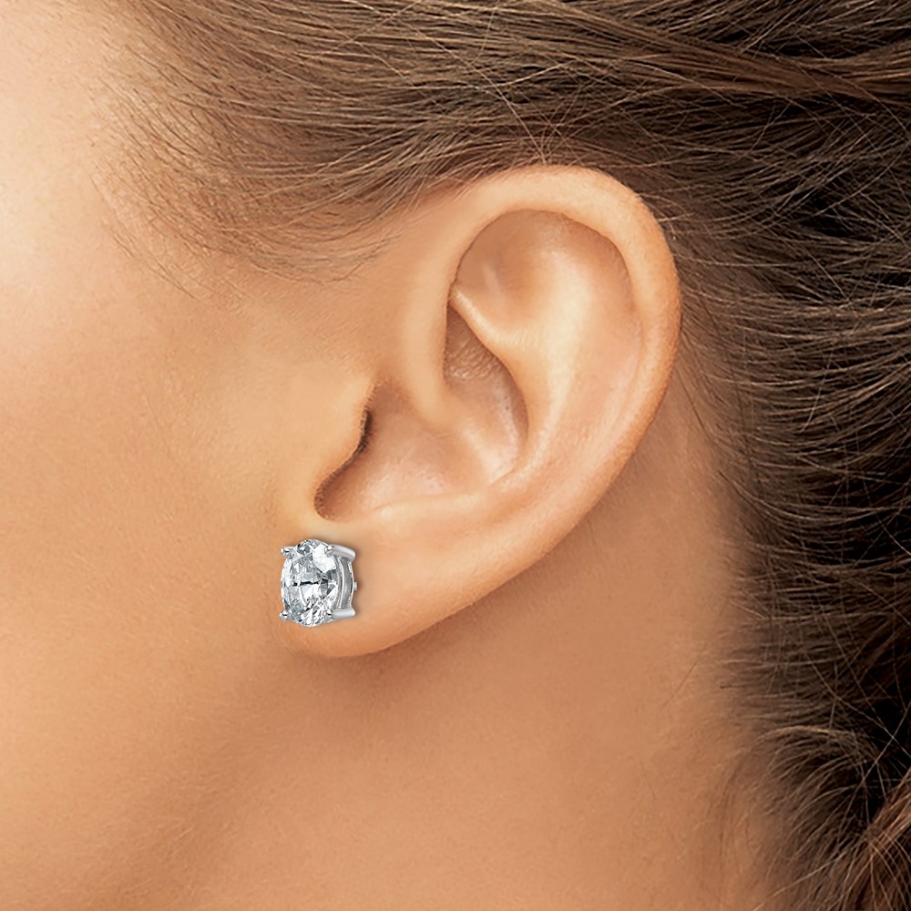 14k White Gold 3 carat Lab Grown Diamond VS+ F+ Complete Oval Four Prong Stud Earrings (EM8799-300-WLD)