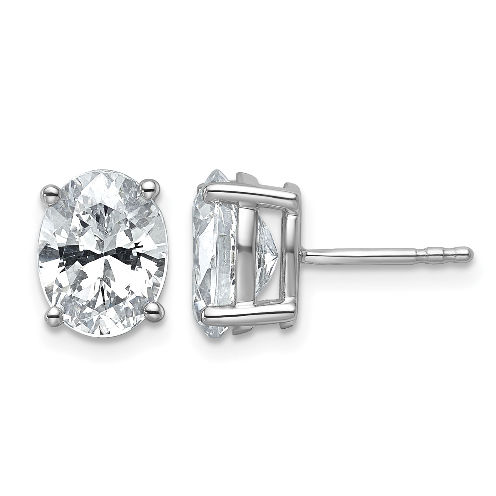 14k White Gold 3 carat Lab Grown Diamond VS+ F+ Complete Oval Four Prong Stud Earrings (EM8799-300-WLD)